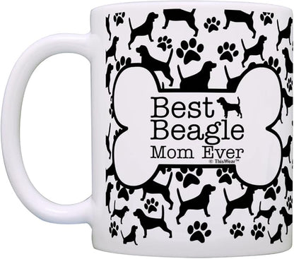 ThisWear Dog Owner Best Beagle Mom Ever Paw Pattern 11oz Ceramic Coffee Mug with Handle