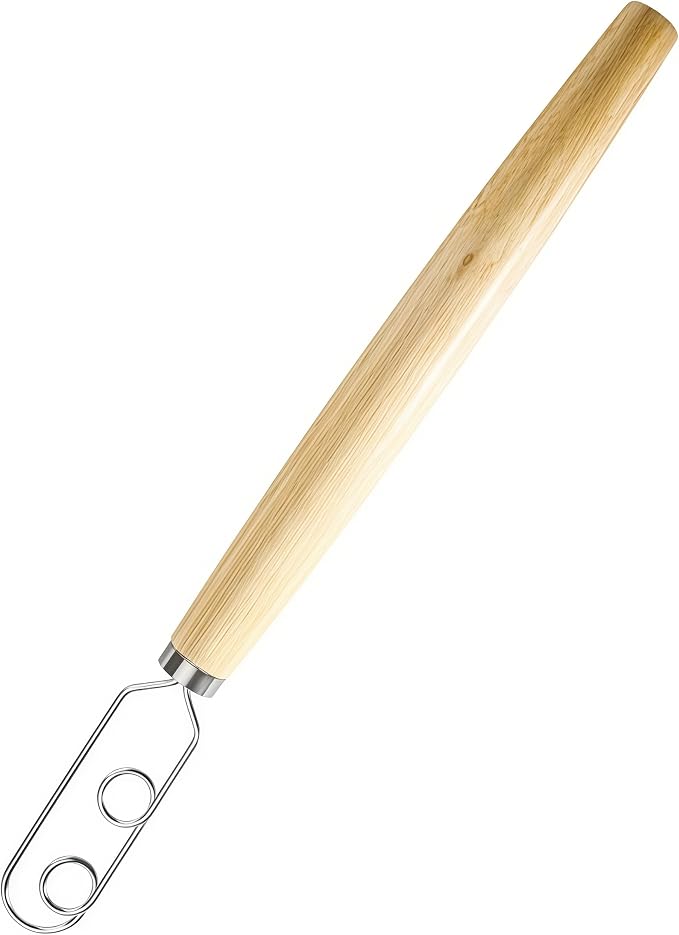 Digead Danish Dough Whisk, 304 Stainless Steel Dutch Whisk with Wooden Handle – Ergonomic Manual Mixing Tool for Home Baking: Heavy Dough, Sourdough Bread, Pizza Dough, Cake Batter (13 inch)