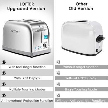 Lofter 2 Slicer Toaster with Bagel Function, Stainless Steel