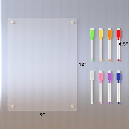 Neatsure Acrylic Magnetic Dry Erase Board for Fridge, Clear Whiteboard for Refrigerator, Notepad Memo to Do/Grocery List White Board, w/ 8 Colors Markers, 12"x9"