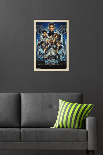 Marvel Black Panther - Group One Sheet Wall Poster, 22.4L" x 14.7W", Blonde Framed Version