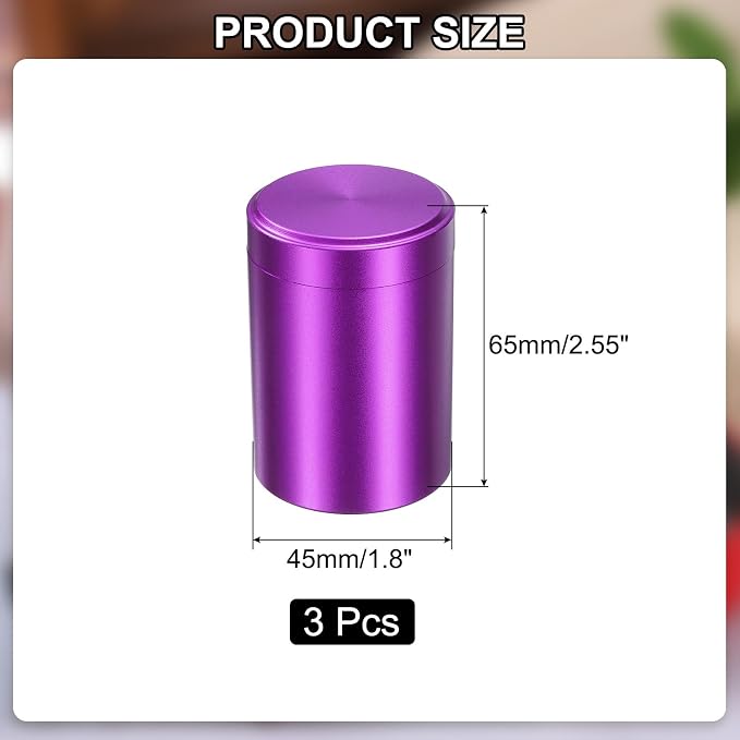 uxcell 3pcs Portable Storage Jar, Multipurpose Airtight Container Bottle Mini Smell Proof Metal Round Tins with Lid for Spices Purple Tea Candy, Purple