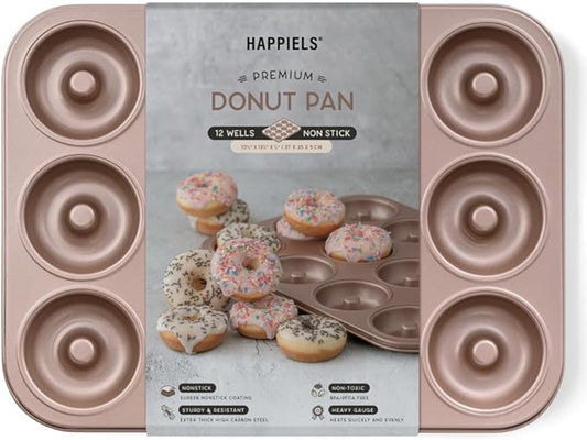 HAPPIELS 12-Well Donut Pan Nonstick for Oven Baking, PFOA & BPA Free | Donuts Mold, Doughnut Tin, Doughnuts Pans and Molds Non Stick Nontoxic without Teflon