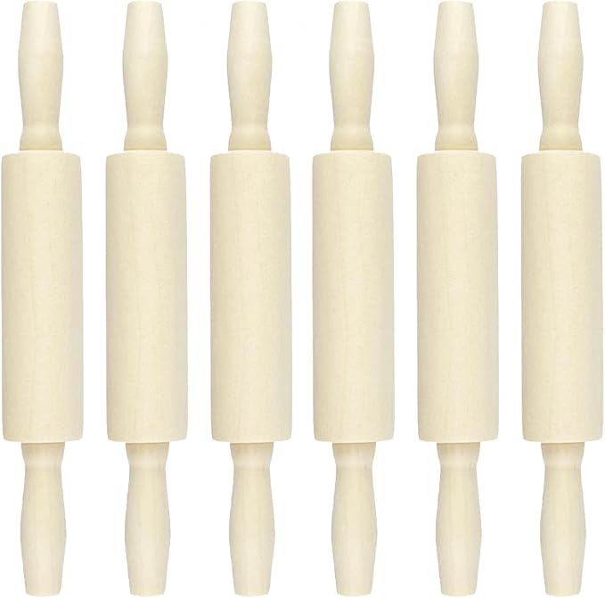 6 Pack Wood Small Rolling Pin for Kids, 7.9 Inch Kids Rolling Pin for Home Kitchen