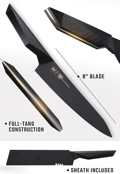Dalstrong Chef Knife - 8 inch - Shadow Black Series - Black Titanium Nitride Coated - Razor Sharp Kitchen Knife - High Carbon 7CR17MOV-X Vacuum Treated Steel - Sheath - NSF Certified