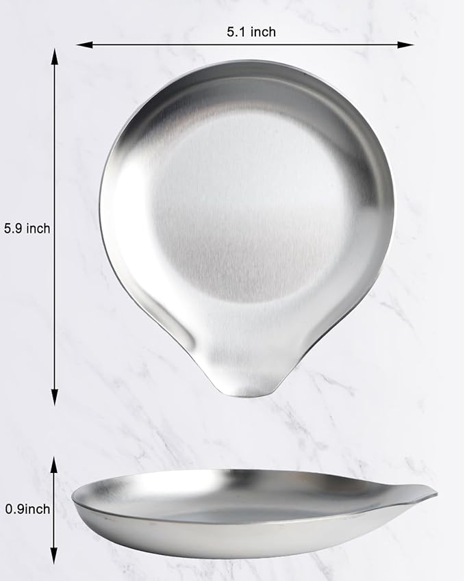VanlonPro Stainless Steel Spoon Rest, Spatula Ladle Holder, Stainless Steel Utensil Spoon Rest Holder, Brushed Finish, Dishwasher Safe 5.9 x 5.1 Inch (Round Silver 1PC)