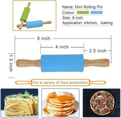Koogel 2PCS Small Rolling Pin, 9 Inch Kids Rolling Pin for Baking Supplies, Playdough, Wooden Handle Dough Rollers