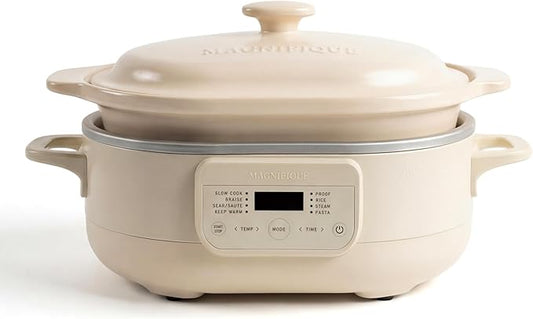 6 Quart Claypot Slow Cooker, 8-in-1 Multi Cooker with Removable Non-Toxic Stoneware Crock, Programmable Casserole Slow Cooker, Rice-cooking, Nonstick, Oven Safe Pot to 450°F, Oatmeal