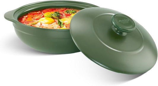 MINH LONG 1-Qt Porcelain Dutch Oven with Lid – Lead & Cadmium Free, Oven Safe to 482°F, Heat Retention, Clay Pot for Cooking on Gas & Infrared Cooktop, Use to Marinate, Cook, Bake, Refrigerate & Serve