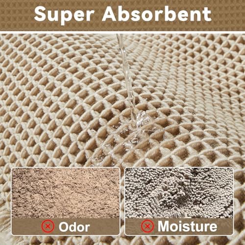 Triohero Waffle Bath Mat, Boho Bathroom Rugs Non Slip, 20x30 Pale Beige