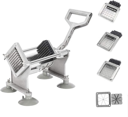 ROVSUN Commercial Vegetable Chopper French Fry Cutter Stainless Steel w/ 4 Sizes Blades, Fruit Potato Slicer, 1/2", 3/8", 1/4" & 8-Wedge Blades and Pusher Blocks for Restaurants, Home & Kitchen