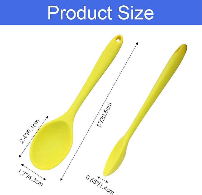 Zorfeter 4 Pcs Small Silicone Spoons, Nonstick Kitchen Spoon Heat Resistant Stirring Serving Spoon for Kitchen Cooking Baking Mixing Tools(Red+Green+Yellow+Blue)