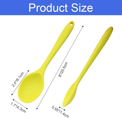 Zorfeter 4 Pcs Small Silicone Spoons, Nonstick Kitchen Spoon Heat Resistant Stirring Serving Spoon for Kitchen Cooking Baking Mixing Tools(Red+Green+Yellow+Blue)