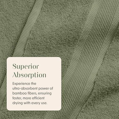 Springtree Home Luxury Bamboo Rayon Bath Towel Set | 4-Pack | Lily Green