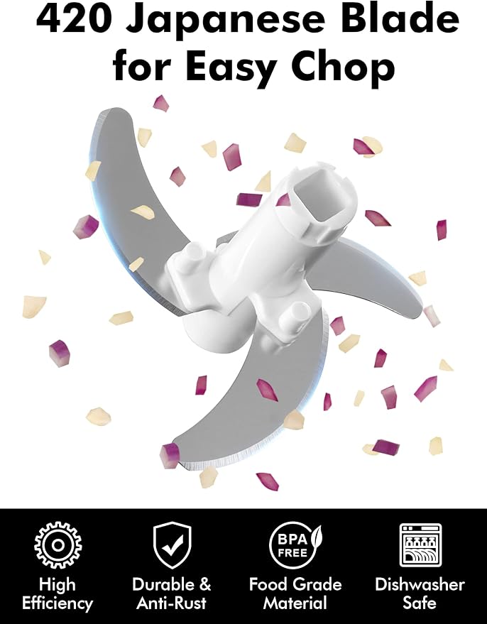 GDL Food Chopper, Pull Onion Chopper Dicer, Hand Powered Food Chopper, Fast Cutting Hand Chopper Mincer for Oinon, Garlic, Nut, 3.4 Cups 0.8L, White