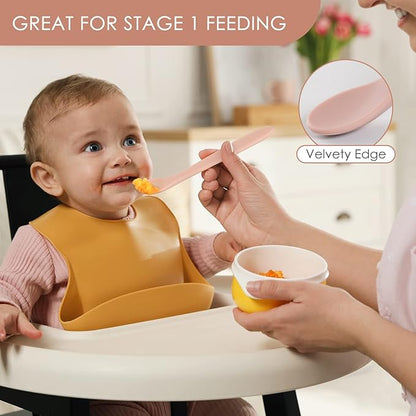 6-Piece Silicone Baby Feeding Spoons, First Stage Infant Spoons, Soft-Tip Easy on Gums I Baby Training Spoon | Infant Utensils Feeding Supplies, Dishwasher & Boil-proof