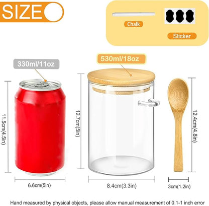 Yalucky Spice Jars, Overnight Oats Containers with Airtight Lid and Spoon, Decorative Kitchen Canisters Set, Glass Storage Containers for Coffee, Tea, Sugar, Spice, Bath Salt, 1pcs (530 ml)