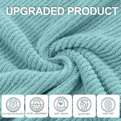 VOOVA & MOVAS Hand Towels 4PC, 100% Cotton, 18x28 in, Aqua Teal
