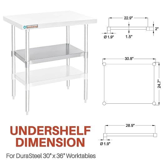DuraSteel Galvanized Under Shelf for Work Tables - Extra Adjustable Lower Shelf for 30" x 36" Stainless Steel and Wooden Worktables - Fits for use in Restaurant, Warehouse, Home, Kitchen, Garage