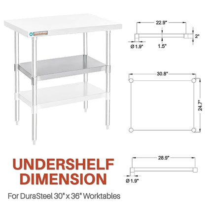 DuraSteel Galvanized Under Shelf for Work Tables - Extra Adjustable Lower Shelf for 30" x 36" Stainless Steel and Wooden Worktables - Fits for use in Restaurant, Warehouse, Home, Kitchen, Garage