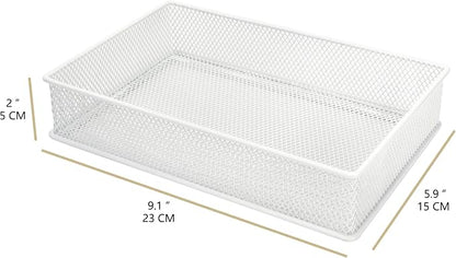 Annova Mesh Stackable Drawer Cabinet and Shelf Organizer Bins Storage Basket School Office Supply Holder Tray- Set of 2 (White, 6x9x2 Inch)