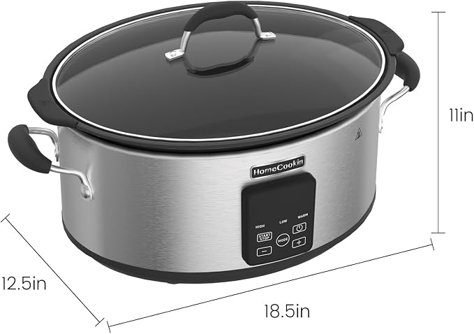 HOMECOOKIN Slow Cooker, Extra Large 10 Quart Programmable Slow Cookers with Timer, Dishwasher Safe Glass Lid & Crock, Kitchen Appliance for Families and Gatherings, Stainless Steel