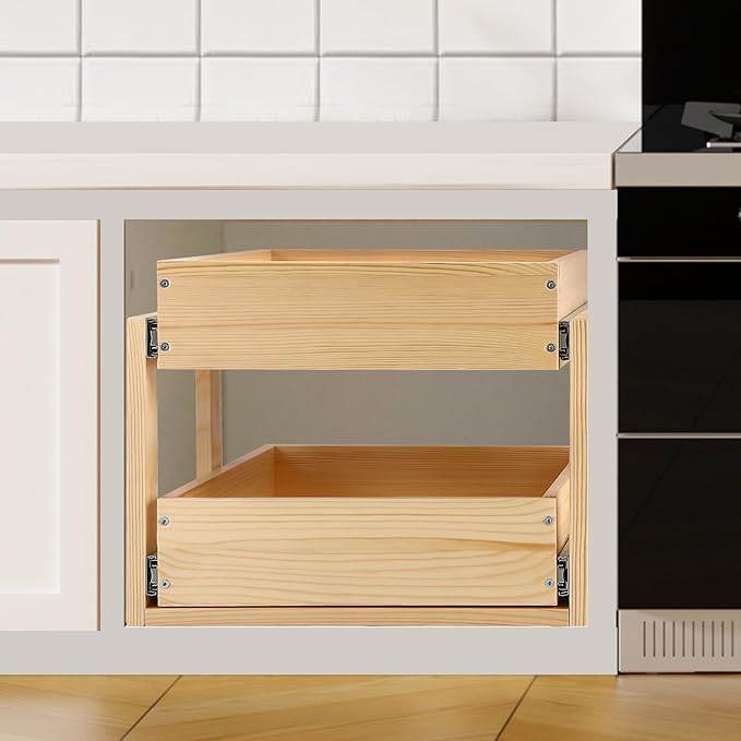 Mulush Pull Out Cabinet Organizer 20''W×21''D×16''H Soft Close Slide Out Wood Drawer Shelves for Kitchen, Finished, Bottom Assembly(Cabniet Require Opening >20.5'', Depth>21.5'', Height>16.5'')