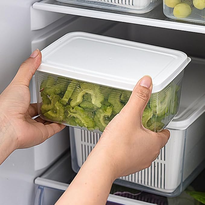 MAGICLULU Double Refrigerator Organizer Box Multifunctional Fridge Food Container for Fruits Vegetables Snacks Keeps Food Fresh Neat Tidy for Home Kitchen Storage
