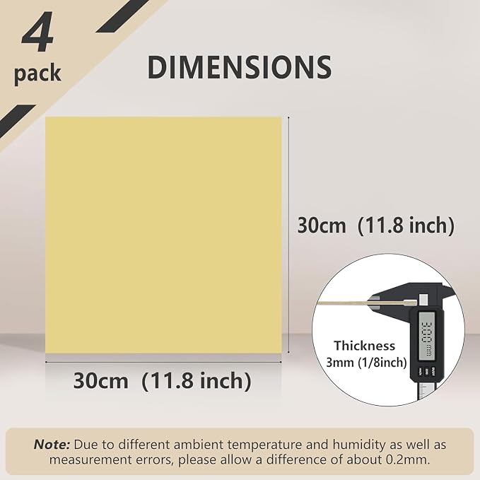 4 Pack Pre-Painted Colored Plywood Sheets,12x12x1/8 Inch (3mm) Basswood Board,Ideal for Laser Cutting, Engraving, DIY Crafts, Ornaments, Models Making (Gold)