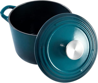 Flavehc Dutch Oven Pot with Lid 2.8 Qt Cast Iron Dutch Oven for Bread Baking, DarkCyan Enameled Cast Iron Soup Pot, Small Deep Dutch Oven for Soup, Stews & Small Family Meals