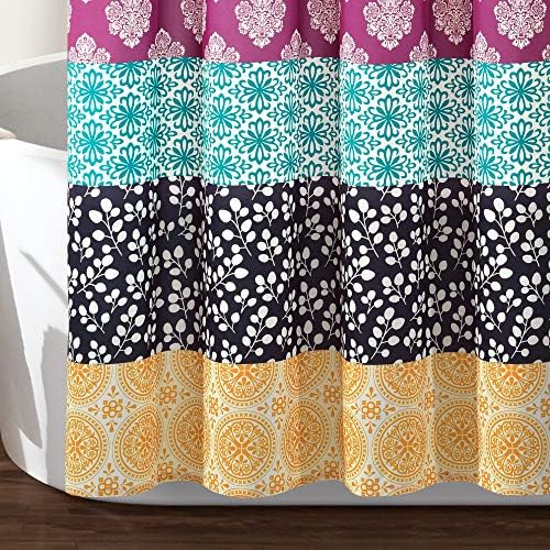 Lush Decor Bohemian Stripe Shower Curtain, 72" W x 72" L, Fuchsia & Orange - Bathroom Curtain - Striped Shower Curtain - Boho Decor - Fabric Shower Curtains
