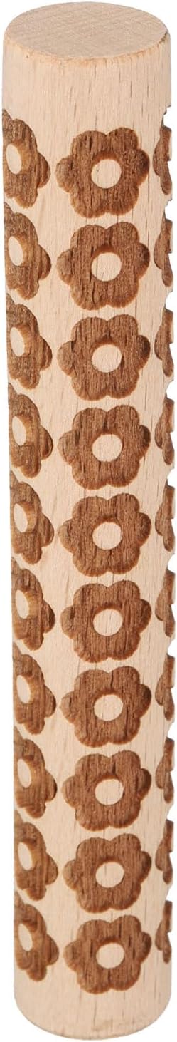 HARFINGTON Wood Clay Roller 4" Flower Pattern Rolling Pins Wood Rollers Pottery Tools Wood Grain Texture Rollers for Clay Baking Dough Playdough DIY