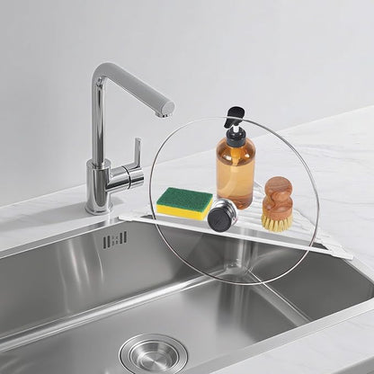 HANZENMA Triangular Sink Rack, Multi-Functional Rack Above the countertop, Foldable Sink Drying mat, Heat-Resistant, Non-Slip, and Rust-Proof Dish Rack (White)