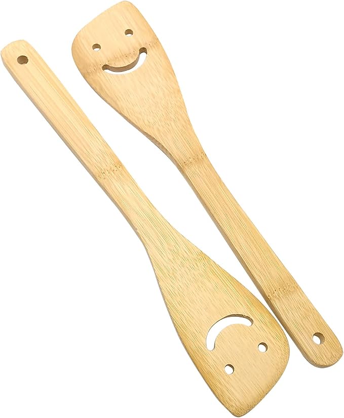 2 Pack Bamboo Smiley Face Kitchenware Cooking Utensil Set Stir-fry spatula, Eco-friendly Kitchen Tools (Various kinds)