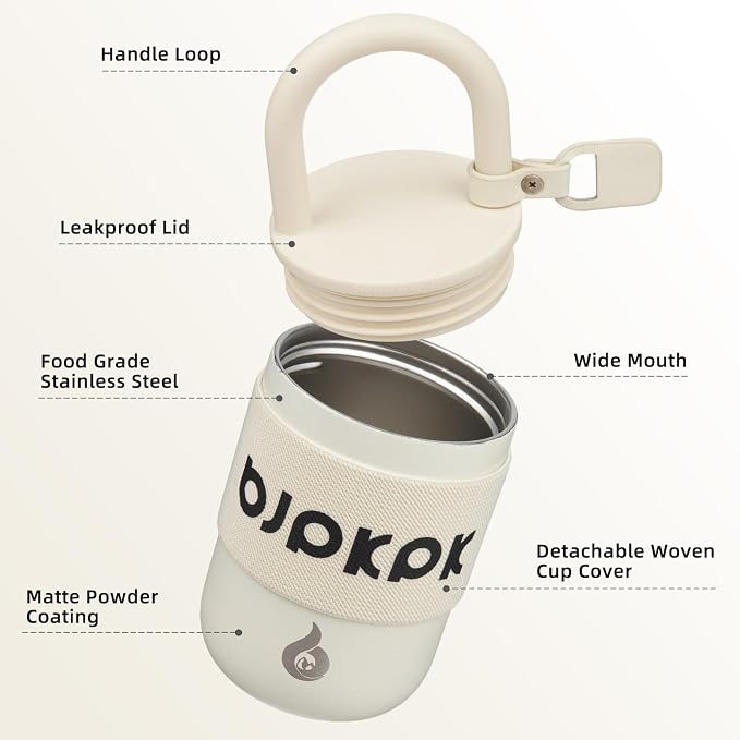 BJPKPK 10oz Insulated Loop Tumbler With Lid And Handle Stainless Steel Travel Coffee Mug Thermal Cups,Beige