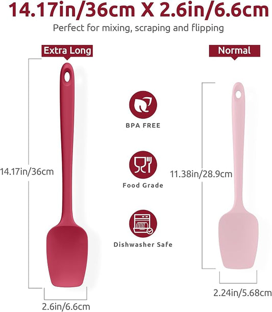 U-Taste Extra-Long 600ºF Heat Resistant Spatula Spoon: 14" Silicone Spoonula Cooking Utensils for Kitchen Use, Non-Stick Scoop Scraper with Soft Edge & Firm Core for Baking, Mixing, Serving (Red)