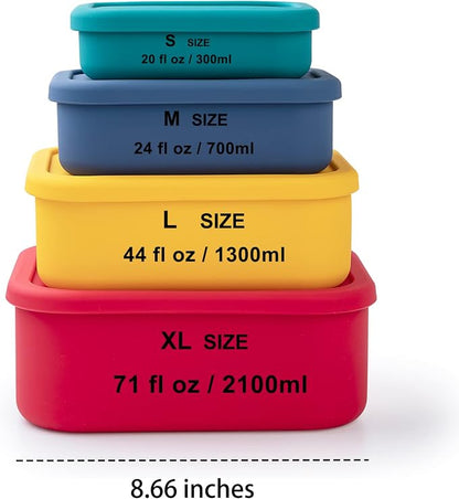 FENGCHEN Silicone Food Storage Containers Set - 4 Sizes & Colors - Meal Prep, Freezer to Oven - BPA Free, Stackable