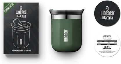 WACACO Octaroma Classico Vacuum Insulated Coffee Mug, Double-wall Stainless Steel Travel Tumbler With Drinking Lid, 6 fl oz (180ml), Pomona Green