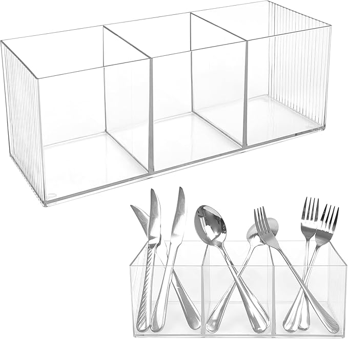 Rainmae Cutlery Storage Organizer, Plastic Cutlery Utensil Holder Storage Organizer Caddy for Kitchen Countertop Organization, Holds Fork, Knife, Spoon, Silverware Tableware Storage Box
