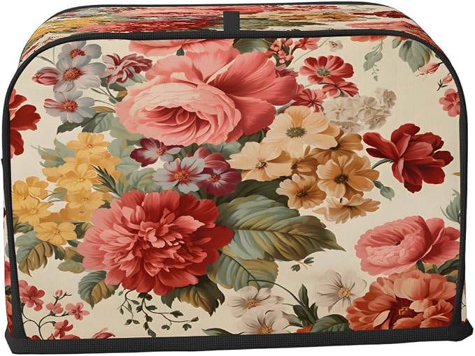 2 Slice Flower Peony Colorful Vintage Toaster Cover Waterproof Dust Fingerprint Bread Machine Cover Washable Kitchen Appliance Protector For Home Kitchen Bakeware Table Decor Women Gifts