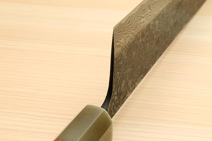 Yoshihiro Black-Forged High Performance SLD Damascus Steel Nakiri Vegetable Knife (7" (180mm), Ironwood Handle) (with Saya)