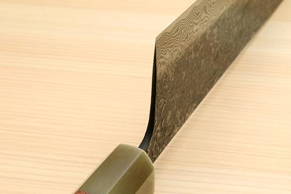 Yoshihiro Black-Forged High Performance SLD Damascus Steel Nakiri Vegetable Knife (7" (180mm), Ironwood Handle) (with Saya)