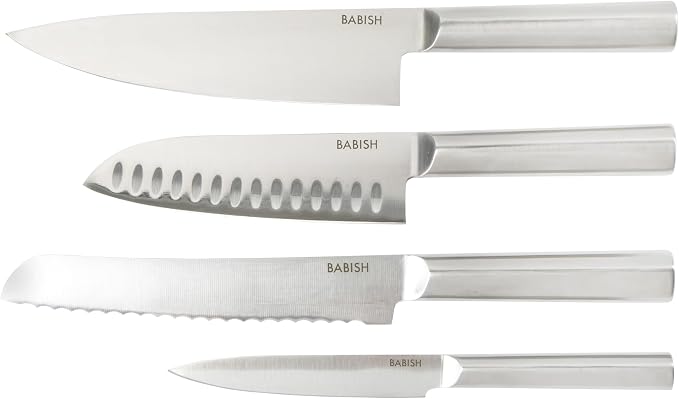 Babish 5 Piece 1.4116 German Steel Magnetic Knife Block Set Babish 5-Piece Forged Kitchen Knife Block Set – 1.4116 German Steel Cutlery with Magnetic Knife Holder – Professional Chef Knife Set