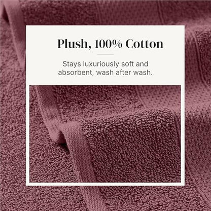 Modern Threads 6 Piece Bath Towel Set – Bathroom Towel Set with 2 Bath Towels, 2 Hand Towels & 2 Washcloths – 100% Cotton, Soft & Absorbent – Wide Stripe (Rose)