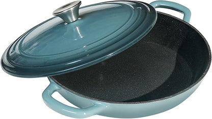 Flavehc Braiser Enameled Cast Iron Braiser 3 QT, Cast Iron Braiser Pan with Lid for Bread Baking, Soup & One Pot Meals, Small Shallow Dutch Oven Casserole for Oven & Induction, Slateblue