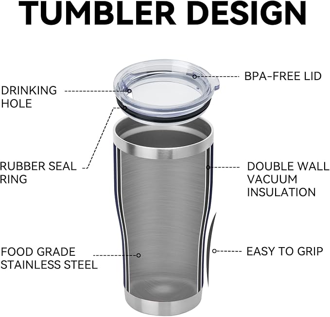 DOMICARE 20oz Tumbler with Lid Stainless Steel Tumblers Bulk, Double Wall Vacuum Insulated Coffee Travel Mug Powder Coated Tumbler, 4 Count (Pack of 1) Navy