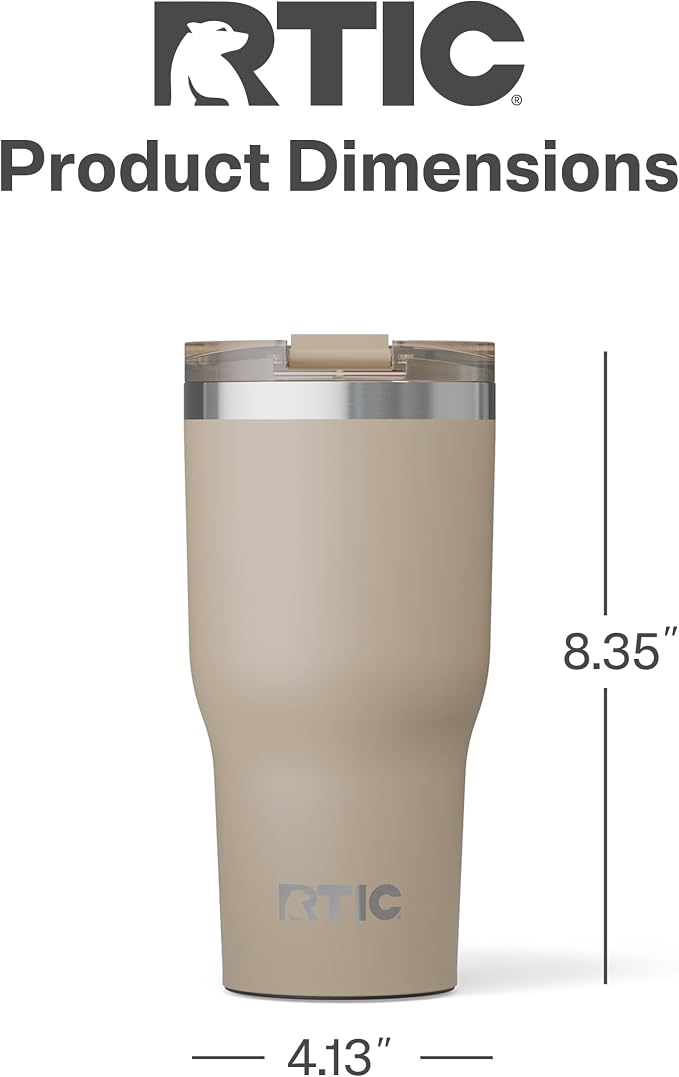 RTIC 30oz Essential Tumbler with Lid, Ceramic Lined, Insulated, Stainless Steel, Metal, Double Wall Vacuum-Insulation, Travel Cup for Iced Coffee, Tea, Hot and Cold Drink, Beach