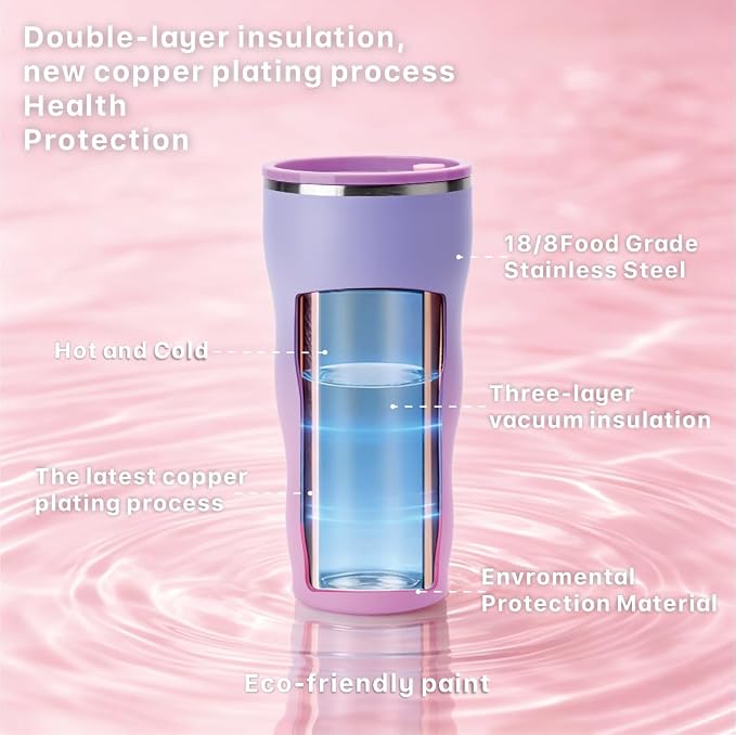 30 oz Stainless Steel Insulated Tumbler with Straw and Lid, Double Wall Vacuum Travel Cup, Spill Resistant, Fits Most Cup Holders, for Water, Iced Coffee and Hot Drinks, Lavender Ombre