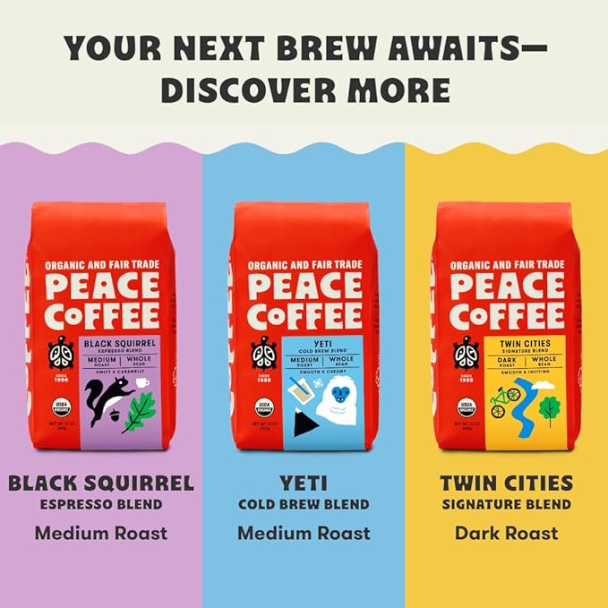 Peace Coffee Morning Glory Signature Blend Ground Light Roast Coffee, 12 oz, Pack of 3, Organic Fair Trade, Smooth, Mild Flavor, Shade Grown, Fresh Roasted