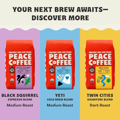 Peace Coffee Morning Glory Signature Blend Ground Light Roast Coffee, 12 oz, Pack of 3, Organic Fair Trade, Smooth, Mild Flavor, Shade Grown, Fresh Roasted
